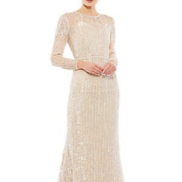 Mac Duggal Sequin Fit and Flare Gown in a champagne rose gold - nwt - Picture 1 of 3